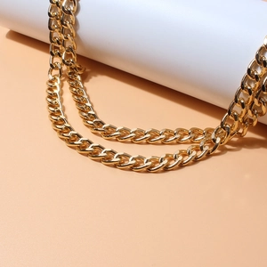Retro golden double-layered curb chain waist belt for jeans in hip-hop street style