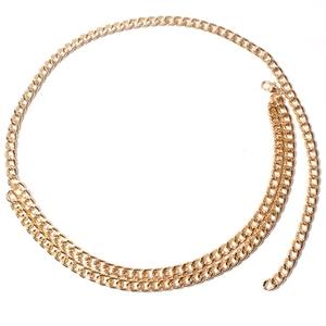 Retro gold double-layered Cuban chain waist belt with adjustable lobster clasp