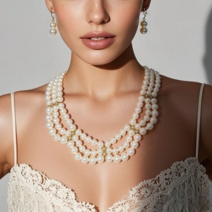 Elegant Multi Layer Faux Artificial Pearl Necklace And Earrings For Women Rhinestone Alloy Spacers Wedding Party Banquet Jewelry