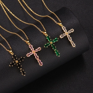 Fashion cross necklaces with colorful zircon stones in green, pink, black, and clear crystals