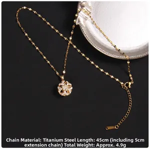 Detailed view of gold titanium steel star flower pendant necklace with dimensions and weight