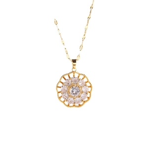 Elegant rotating flower pendant necklace in gold finish with micro-pave zircon crystals