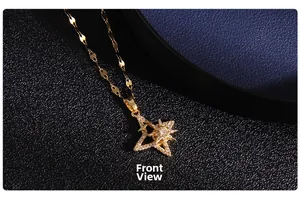 Detailed front view of gold star pendant necklace with micro-pave cubic zirconia crystals