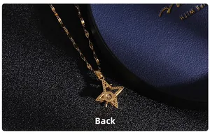 Macro back view of gold star pendant showing intricate craftsmanship and metal texture