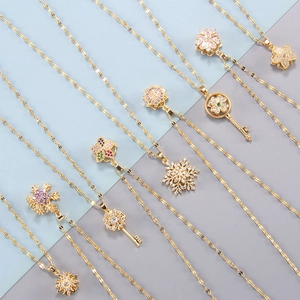 Titanium Steel Rotating Pendant Necklace For Women Zirconia Gold Plated Sunflower Snowflake Key Clover Fashion Jewelry