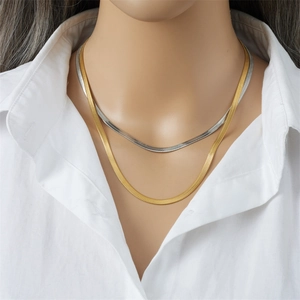 Colliers minimalistes double couche en maille serpent or et argent pour femmes