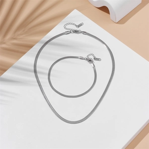 Ensemble collier et bracelet maille serpent minimaliste en acier inoxydable pour femme