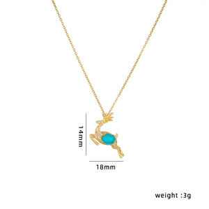 Christmas elk pendant necklace in gold finish with blue stone and white crystals