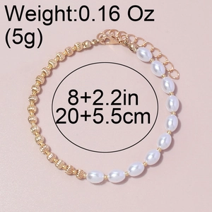 Goldperlen- und weiße Perlenarmband mit verstellbarem Karabinerverschluss und 20+5,5cm Kette