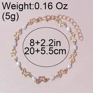 Goldenes Gliederkettenarmband mit Schmetterlingen und Perlen inklusive Maßangaben