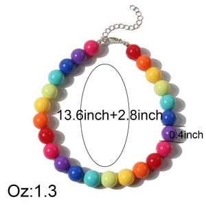 Colorful geometric bead pet necklace with adjustable silver lobster clasp and extension chain