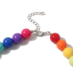 Detail of colorful bead choker showing the silver lobster clasp and adjustable extension chain