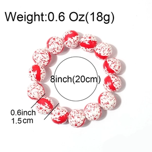 Gothic Halloween beaded bracelet with red blood splatter effect on white round beads