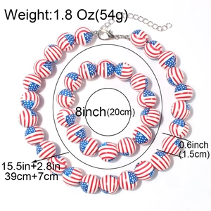 Ensemble collier et bracelet en perles drapeau USA avec motif étoiles et rayures