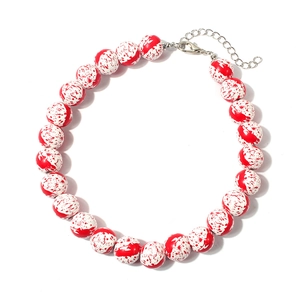 Detail of bloody marbled beads on Halloween necklace with silver lobster clasp closure