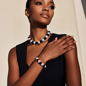 Halloween Kürbis Gesicht Muster Perlen Halskette Und Armband Holz Schmuck Schwarz Weiß Perle Halsschmuck Für Damen Party Urlaub