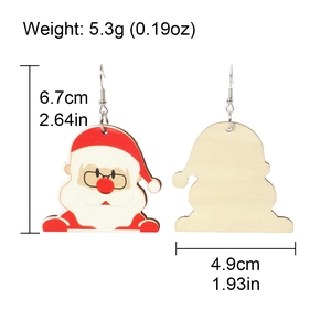 Weihnachtliche Holzohrringe mit Weihnachtsmann-Motiv und silbernen Metallhaken