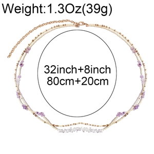 Chaîne de taille dorée à deux rangs avec perles blanches et pierres de cristal