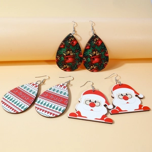Weihnachten Holz Tropfen Ohrringe Für Damen Cartoon Weihnachtsmann Rentier Druck Wassertropfen Haken Ohrringe Party Schmuck