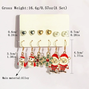 Weihnachts-Ohrring-Set mit Schneeflocken und Weihnachtsmann-Anhängern aus Legierung