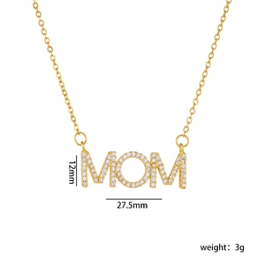 Collier MOM en or avec pendentif cœur zircon 27.5mm x 12mm cadeau fête des mères