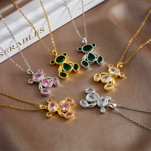 18K Verguld Koperen Zirconia Beer Hanger Ketting Voor Vrouwen Schattig Dier Ballon Beer Charme Sieraden Luxe Accessoires