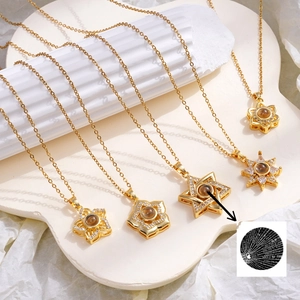 100 Languages I Love You Projection Necklace For Women Gold Rhinestone Star Flower Heart Pendant Copper Jewelry