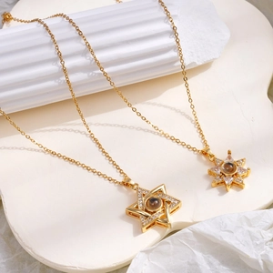 Titanium steel gold necklace with I Love You projection stone star pendant for women