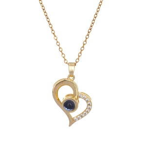 Golden heart projection necklace with 100 languages I love you and zirconia inlay
