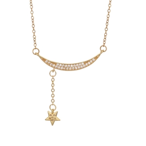 Elegant gold titanium moon pendant necklace with tassel star and micro-set zircon accents