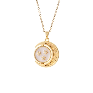 Collana dorata con pendente a luna e stelle con zirconi e finiture in pregiato smalto