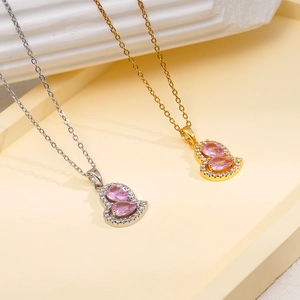 Collane eleganti con pendente a forma di zucca, zircone rosa e micro-diamanti incastonati