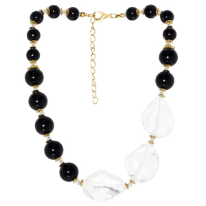 Collana esagerata con perle nere e perline di cristallo trasparenti per donne