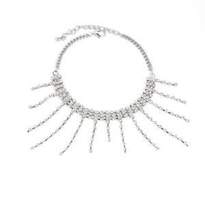 Élégante Chevillère à Gland en Alliage d'Argent et Strass Chaîne Réglable Bijoux de Pied pour Femme Accessoire de Mode Mariage