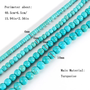 Minimalist turquoise beaded necklace set with 6mm to 10mm stones and adjustable chain