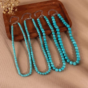 Vintage Bohemian Turquoise Beaded Necklace For Women Round Stone Choker With Adjustable Alloy Clasp Retro Jewelry Gift