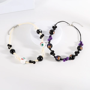Set de colliers de perles d'Halloween avec breloques crâne et citrouille