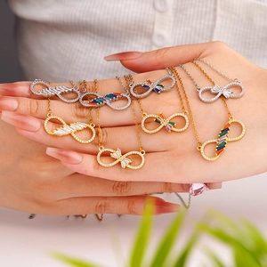 Women Infinity Symbol Pendant Necklace Copper Gold Plated Rainbow White Zirconia Adjustable Chain Fashion Jewelry Gift