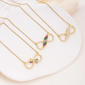 Titanium steel infinity necklaces with colorful cubic zirconia and sparkling gold chains