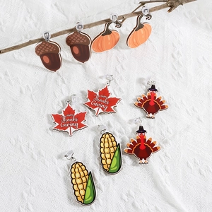 Thanksgiving acrylic earrings set featuring pumpkin, turkey and maple leaf on branch