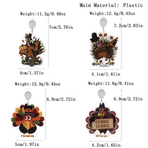 Set of four Thanksgiving turkey acrylic dangle earrings with festive double-sided prints