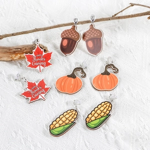 Thanksgiving wooden drop earrings set featuring pumpkin turkey and maple leaf patterns