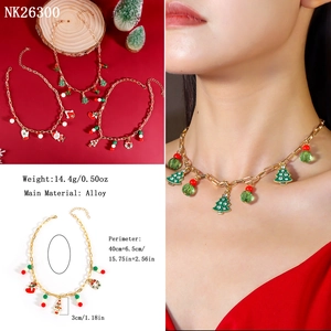 Detailed size chart of Christmas necklace with colorful charms and gold alloy chain