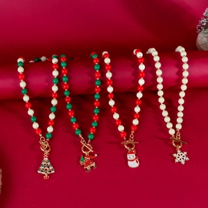 Weihnachts Thema Künstliche Perlenkette Mit Legierung Emaille Weihnachtsmann Baum Schneeflocke Schneemann Anhänger OT Schnalle Damen Schmuck