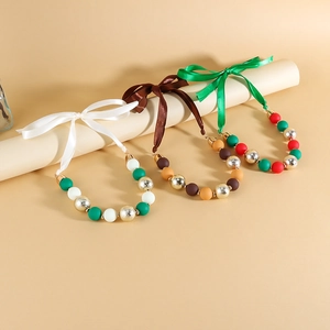 Handmade Christmas acrylic beaded necklaces with satin bow ribbons for children