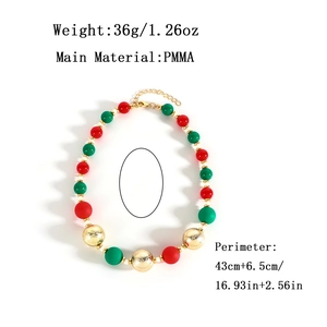 Christmas necklace with red green and gold PMMA beads on minimalist beaded collar chain