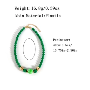 Collier de perles rétro vert avec motif sapin de Noël et fermoir doré ajustable
