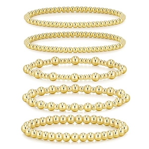 Minimalist Round Bead Elastic Bracelet Set For Women Gold Silver Polished Stacking Beaded Bangle Jewelry Gift
