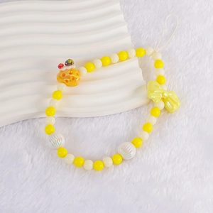 Sweet yellow strawberry cake beaded phone strap with cheese and bow charm ornaments
