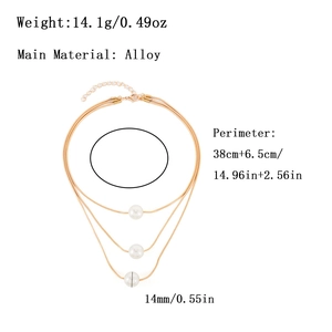 Three-layer gold alloy pearl necklace set with dimensions and weight measurements
